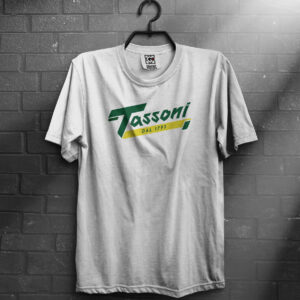 T-shirt white,bianca, con stampa del logo vintage tassoni degli anni 1970 e 1980"